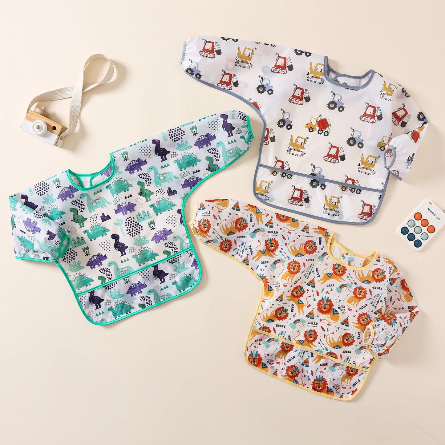 YeeLauf Sleeved Bib,5 Pack,Waterproof Shirt Bibs for Baby 3-24 Months Wipe Clean