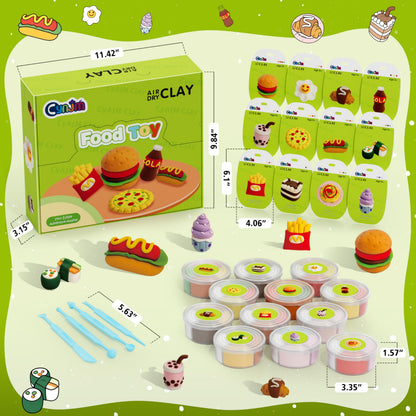 Air Dry Clay Kits - 12 Boxes Magic Modeling Clay for Kids, Party Food Theme Shaping Clay Art DIY Craft Kit, Ultra-Soft Texture, Includes Shaping Tools and Tutorials, Gift for Boys and Girls