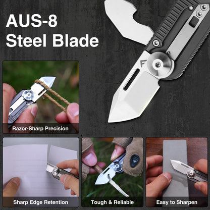 FLISSA Pocket Knife, 6-in-1 EDC Keychain Multitool, Mini Multitool Knife with Safety Lock, Premium Titanium Alloy Design for Everyday Carry, Camping, Outdoor, and Gift