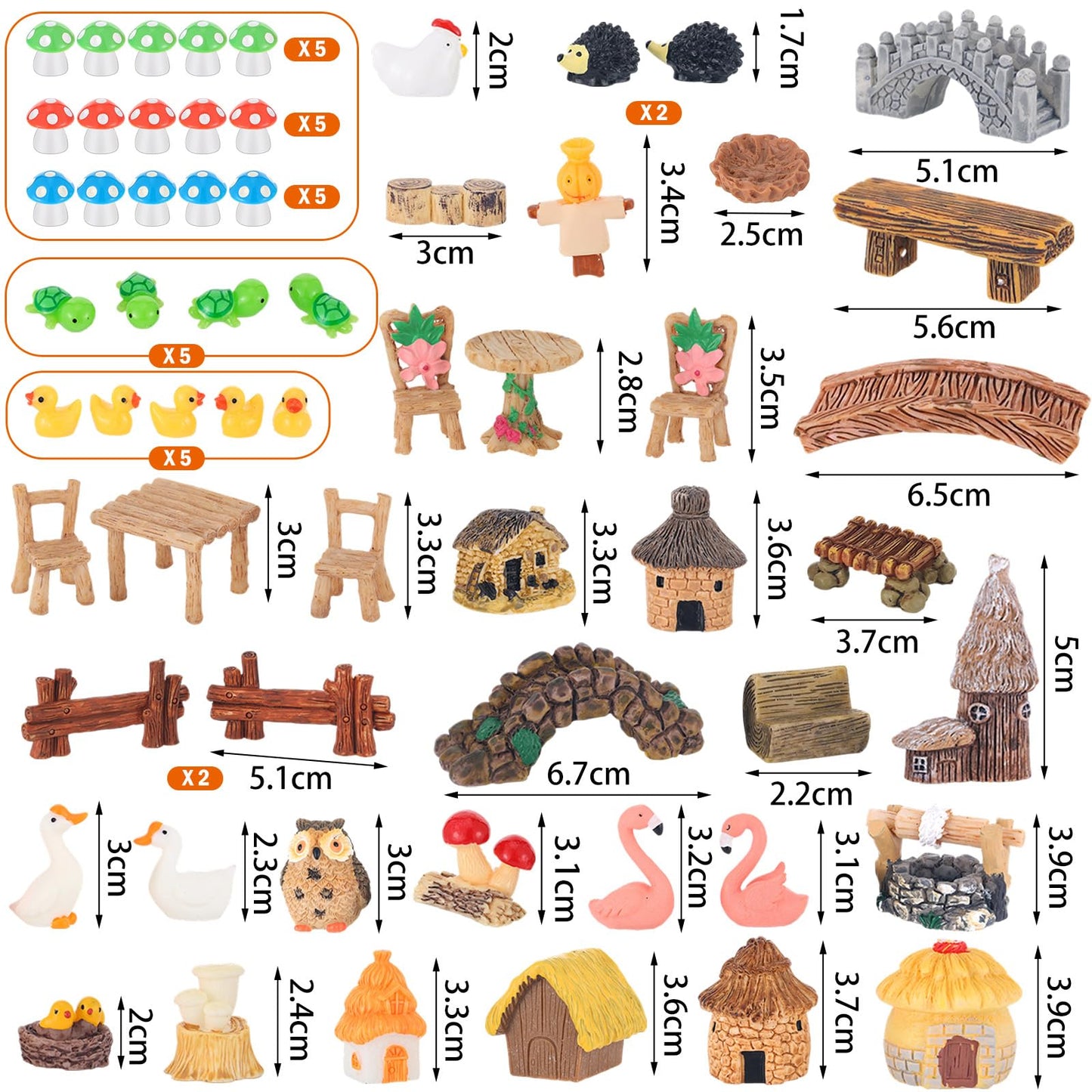 Ailefentene 84 Pcs Fairy Garden Accessories, Miniature Village Starter Kit with Moss Model Tree Tiny Resin Animal Figures, DIY Bonsai Micro Landscape Ornament for Terrarium Succulent Dollhouse Craft