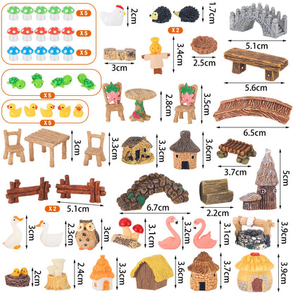 Ailefentene 84 Pcs Fairy Garden Accessories, Miniature Village Starter Kit with Moss Model Tree Tiny Resin Animal Figures, DIY Bonsai Micro Landscape Ornament for Terrarium Succulent Dollhouse Craft