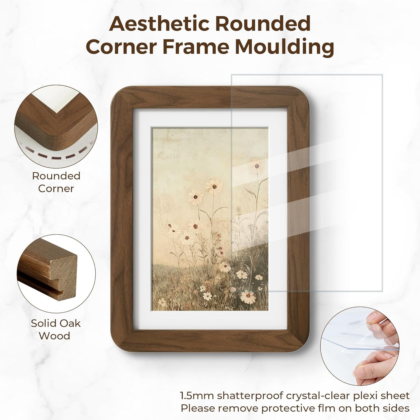 5x7 3 Pack, 5 7 4x6 5x7 Fun Memories Picture Frame USA-Sourced Walnut Wood Photo Frames with Plexiglass, Handcrafted