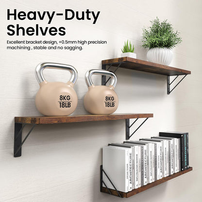 23-in BAYKA Floating Wall Shelves, Rustic Wood Wall Shelves for Bedroom, Bathroom, Kitchen & Living Room, Display Shelf