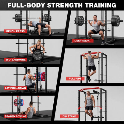 JELENS S11 Power Cage, 2000LB Multi-Function Power Rack with LAT Pulldown, Squat Rack with Adjustable Pulley System and Training Attachments, Weight Rack for Home Gym