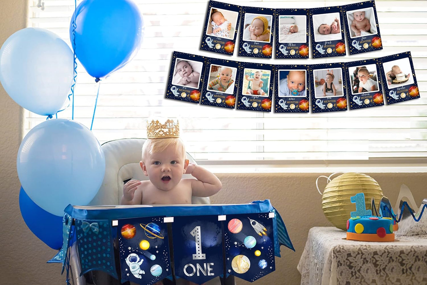 OZCZKZZ Space Photo Banner+Space High Chair Banner,First Birthday Decorations Picture Banner,Astros Birthday Party
