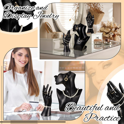 Kigley 3 Pcs Jewelry Mannequin Display Set Including Boutique Bust Holder Mannequin Earring Stand Hand Display Bracelet Ring Stand for Selling Show(Black)