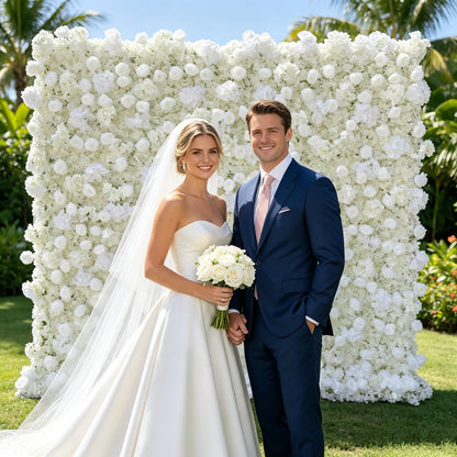 5D White Realistic Rose wall Backdrop, 8×8ft,Artificial Flower wall Panel. Easy to Install and Store, Reusable. Perfect for Weddings, Birthday Parties, and Home Decoration. Withouf Stand