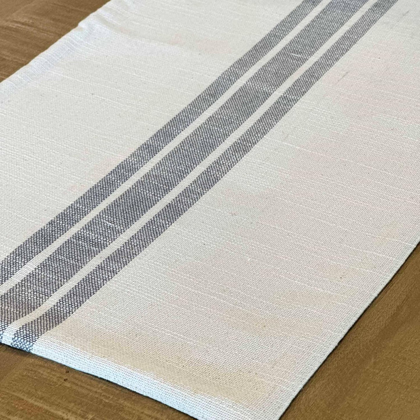 Market Place Gray Grain Sack Stripe Table Runner, 13" x 72", Farmhouse Style Gray and Cream Tabletop D cor