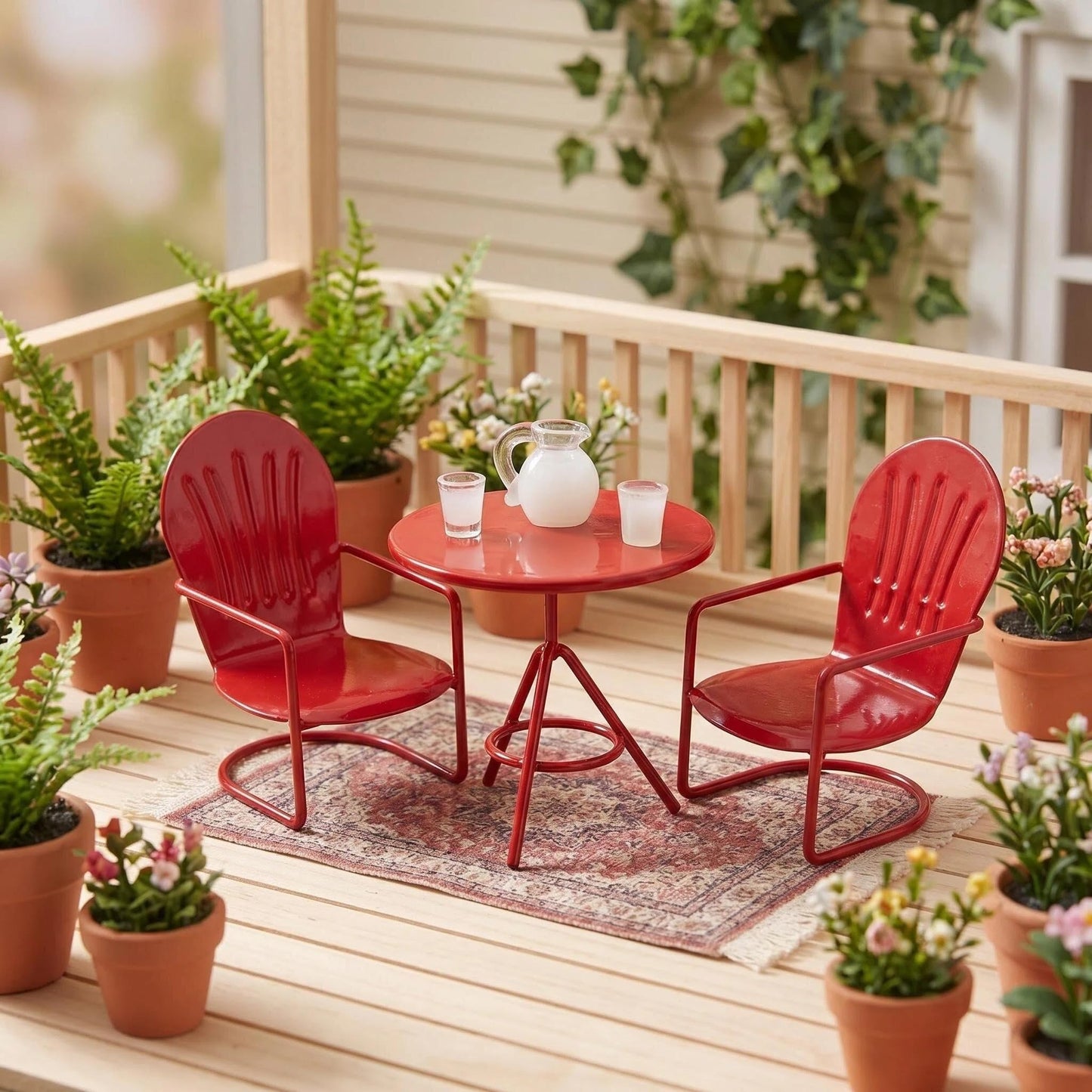 6 PCS Miniature Bistro Table & Chairs Set with Milk Pitcher Cups, 1 12 Scale Dollhouse Furniture Fairy Garden Patio Decoration Accessories