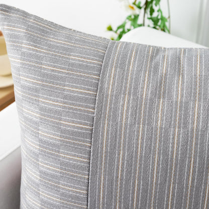 20x20, Set 2, Kevin Textile Grey and Beige Farmhouse Striped Patchwork Linen Decorative Throw Pillows Covers of Modern