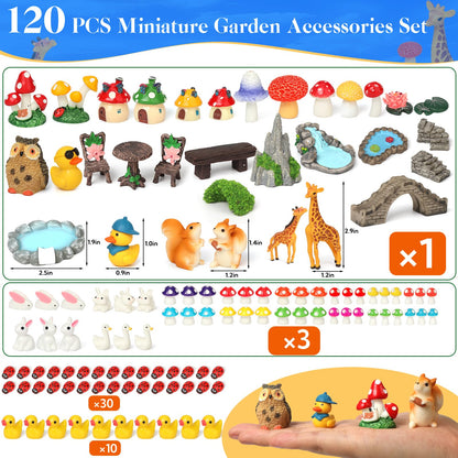 84 Pcs Fairy Garden Accessories Mini Garden Accessories Mini Resin Animals Mushroom Squirrel Duck Rabbit Bridge Pond Owl Micro Landscape Ornaments Kit for DIY Garden Dollhouse Terrarium Succulent