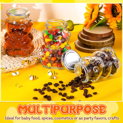 24 Pack 6 oz Patelai Glass Bear Shaped Honey Jars with Lids Reusable Small Tilted Bear Glass Bottles Containers
