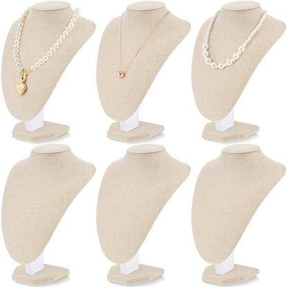 Huquary 6 Pcs Necklace Display Stand Necklace Holder Jewelry Bust Display Stands for Selling Home Store Trade Shows Photography Props Retail(Flaxen,Linen)