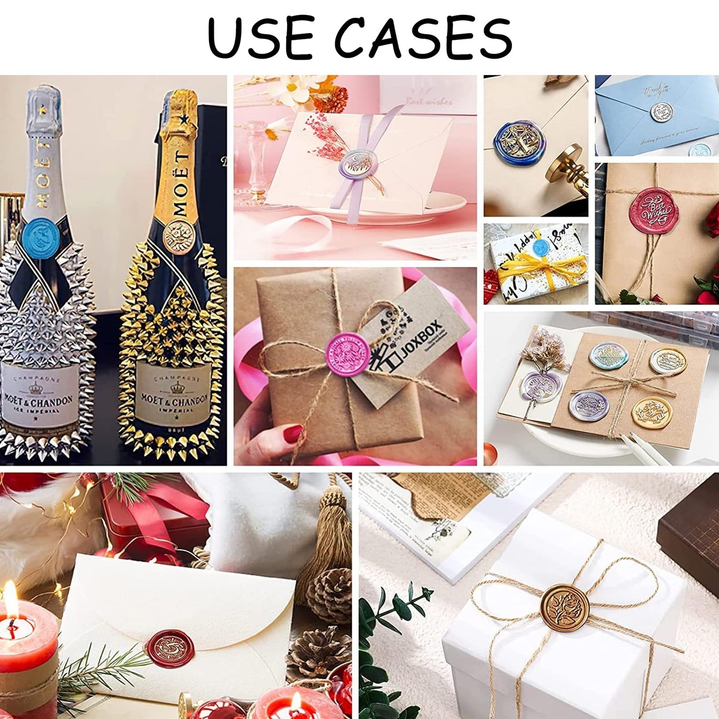 Wax Seal Stamp Kit,Vintage Classic Sealing Wax Stamp Heads with Wooden Handle & Metal Wax Seal Molds, with Envelope Greeting Card, for Gift Wrapping,Wedding, Party Invitations (Gold-A02)