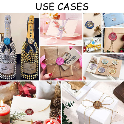 Wax Seal Stamp Kit,Vintage Classic Sealing Wax Stamp Heads with Wooden Handle & Metal Wax Seal Molds, with Envelope Greeting Card, for Gift Wrapping,Wedding, Party Invitations (Gold-A02)