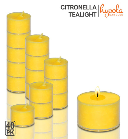Hyoola Tealight Citronella Candles Outdoor, 8 Hour Burn Time, Indoor and Outdoor Mosquito, Insect and Bug Repellent Citronella Candle, Natural Fresh Scent, Decorative in Clear Cup (Pack of 40)