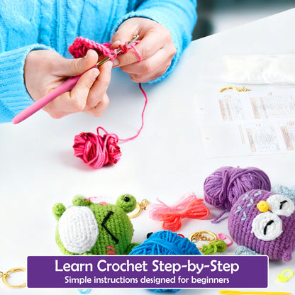 A-URA Learn to Crochet Kit for Beginners Kids and Adults, Premium 4 Animal Pattern Beginner Crochet Kits with Easy Tube Yarn & Step-by-Step Video Tutorials (Forest Friends–Standard Size)