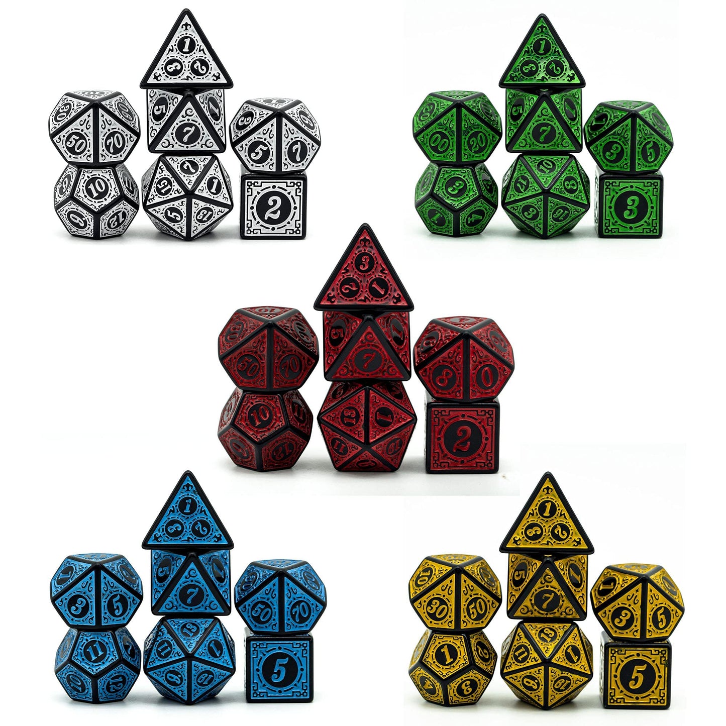 Poludie 5 Sets Dice DND, Polyhedral Dice Set (35pcs) with Leather Dice Bag, D&D Dice Set for Dungeons and Dragons, RPG Table Games (Window Lattice Carved Series)