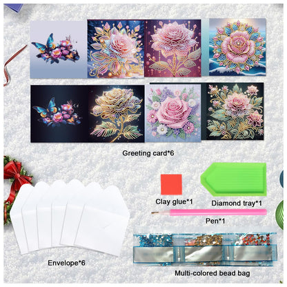 JZHYOAN 6Pcs Diamond Painting Cards Birthday Greeting Cards for Holidays Celebrations Diamond Art Card with Envelopes Crystal Arts Craft DIY Flower Gem Art Gem Painting Mosaic Kit for Adults