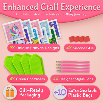 Klevly Diamond Painting Kits for Kids | 9 Unique Designed Canvases - Unicorn, Fairy, Mermaid | Arts & Crafts with Minimum Mess | Diamond Art Kits for Kids | Gem Painting Kit | Jewel Art | Crystal Art