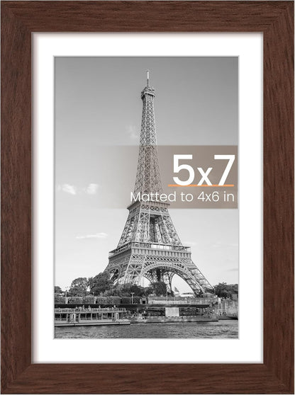 Upsimples 5x7 Picture Frame - Versatile Display for 4x6 Photos with Mat or 5x7 Without - Brown, 1 Pack