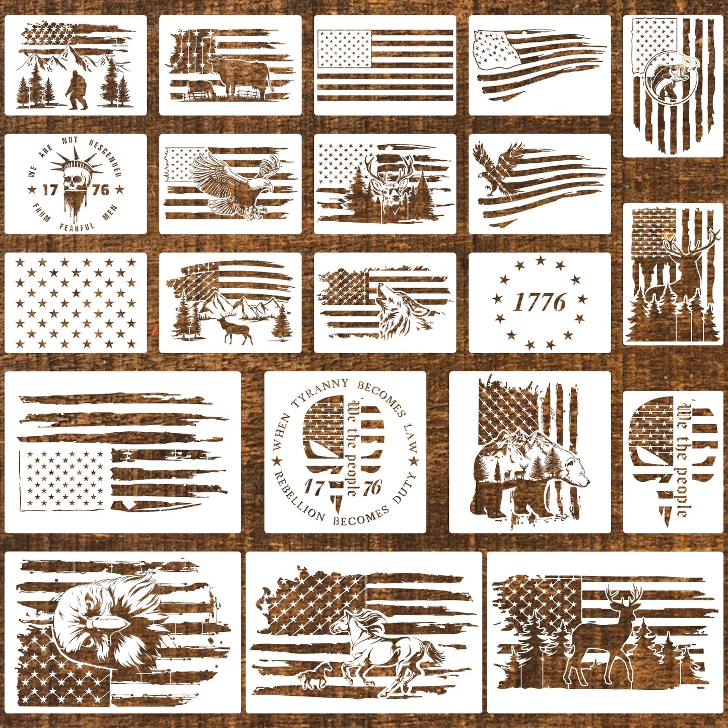 ZCPTZ 21 Pcs American Flag Stencils for Painting Reusable Templates Patriotic 50 Stars 1776 Flag We The People Crafts Stencil for Wood, Wall, Fabric, 4th of July Independence Memorial Day DIY Drawing