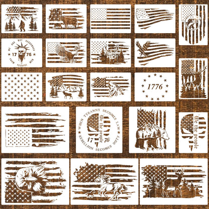 ZCPTZ 21 Pcs American Flag Stencils for Painting Reusable Templates Patriotic 50 Stars 1776 Flag We The People Crafts Stencil for Wood, Wall, Fabric, 4th of July Independence Memorial Day DIY Drawing