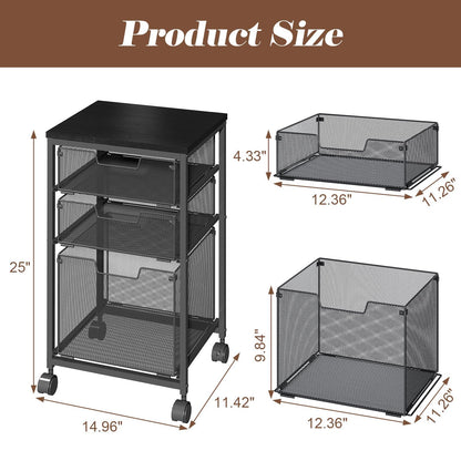 Sbanmao Rolling Storage Cart with 1L+2S Drawers, Mobile File Cabinet, Hanging File Folder Organizer, Printer Stand Utility Cart Filing Cabinet, Craft Art Organizer Cart for Classroom, Office, Home
