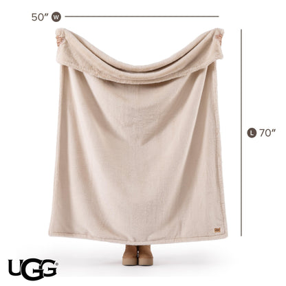 UGG Faux Fur Throw Blanket - Soft Luxury Throw for Couch, Cozy Bedroom Decor & Living Room Decor, Housewarming Gifts for Women, Beige Light Sand, 50"x70" (Marcella)