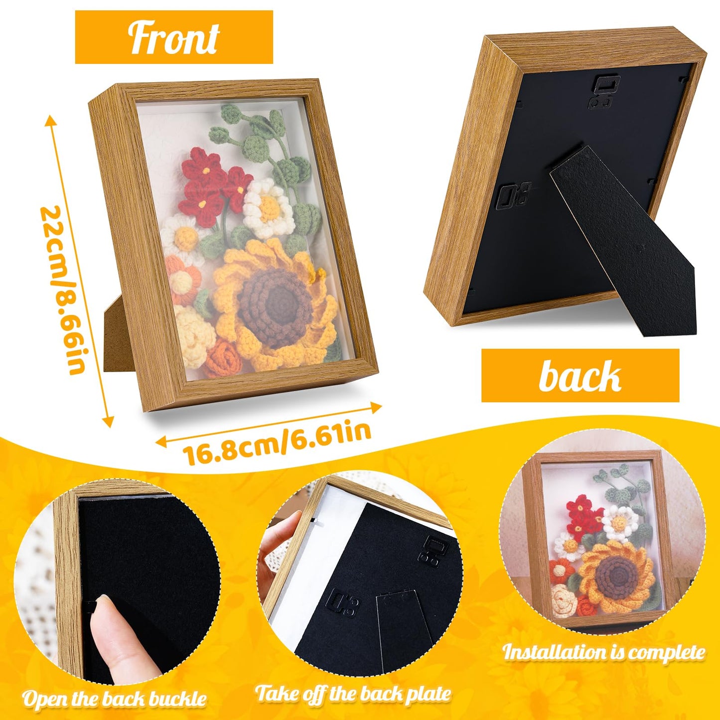 IMZAY Sunflower Crochet Kit with Photo Frame, Sunflower Knitting Weaving Set with Yarn, Hooks, Instruction, Stitching Markers, Fiber Fill, Floral Wire, Crochet Set for Mother's Day, Thanksgiving Day