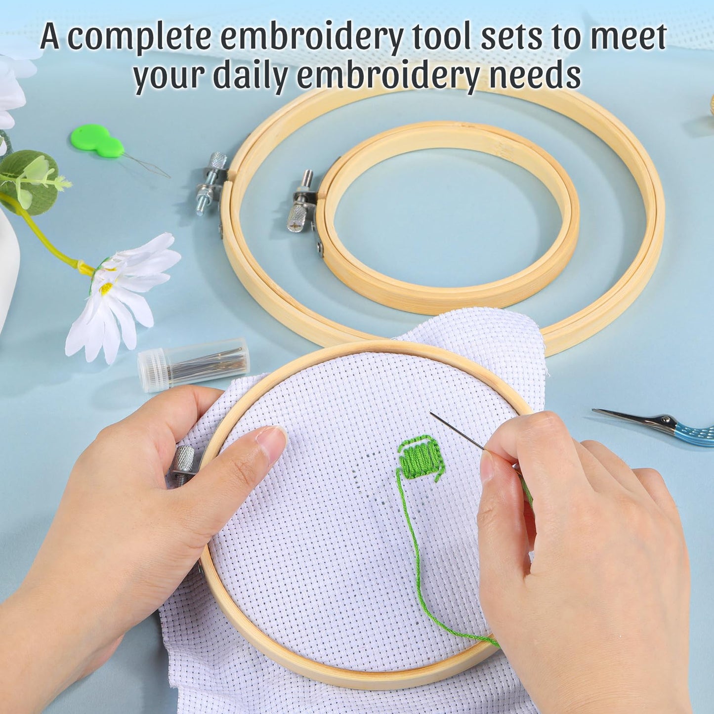 ZXIIXZ 72 Pcs Cross Stitch Supplies, Embroidery Kit for Beginners with Cross Stitch Hoops Needles Embroidery Scissors Floss Bobbins Seam Ripper for Adults, Embroidery Tools DIY Supplies