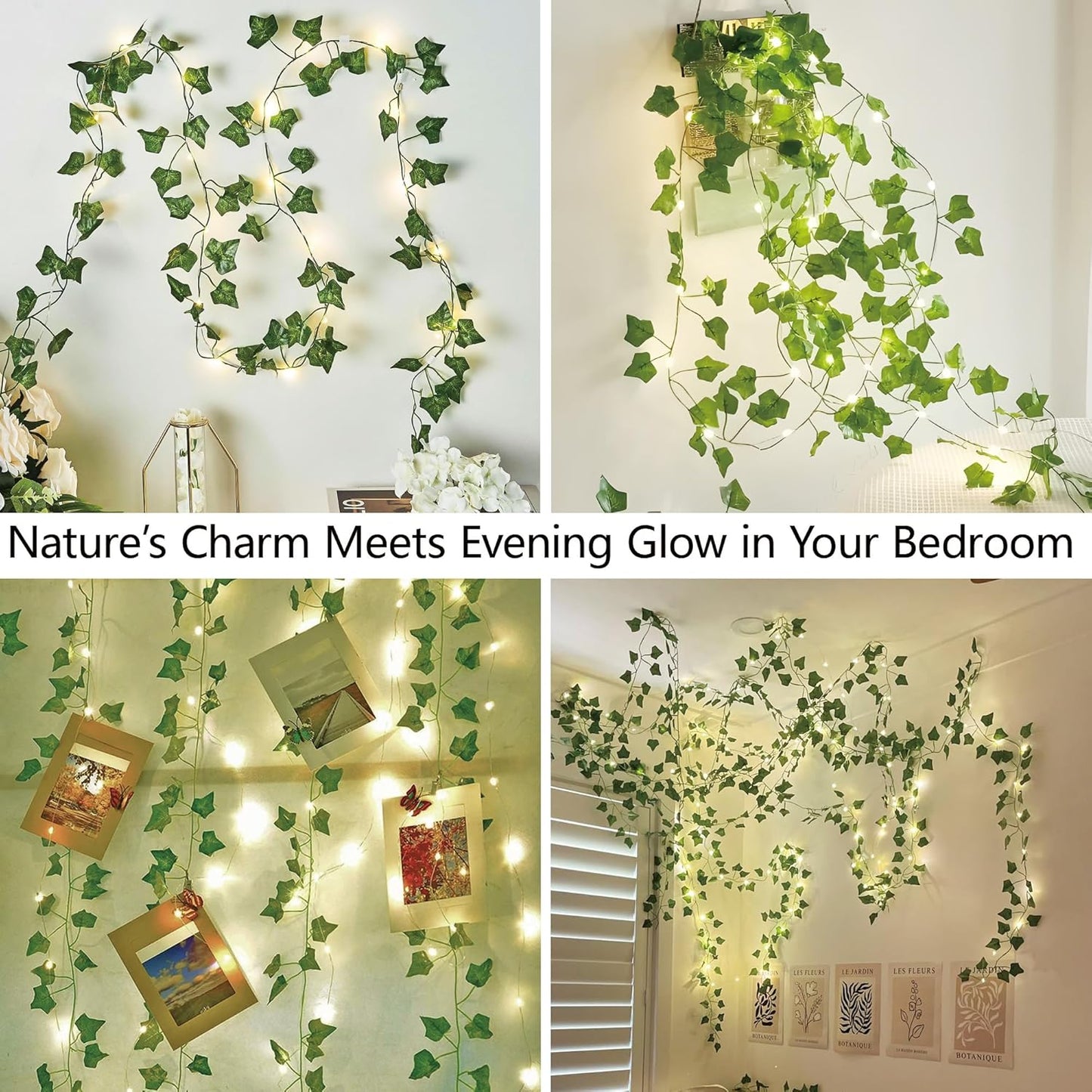 23FT 73 Ivy Vine String Lights, LED Lighted Garland with Green Leaves, USB & Battery Powered, Room Wall, Dorm, Bedroom