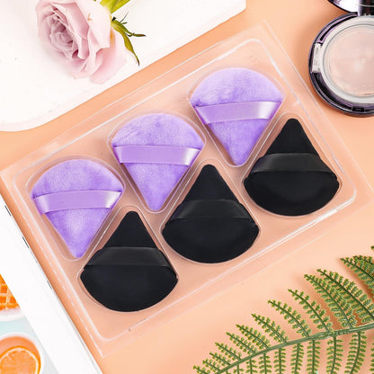 Pimoys 6 Pieces Powder Puff Face Makeup Sponge Soft Velour Triangle Powder Puffs Beauty Sponge Stocking Stuffers for Loose Powder (Black, Pink)