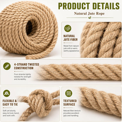 Natural Jute Rope Thick Hemp Rope (1/2 Inch x 150 Feet) Strong Jute Twine for DIY Crafts Gardening Hammock Home Decorating