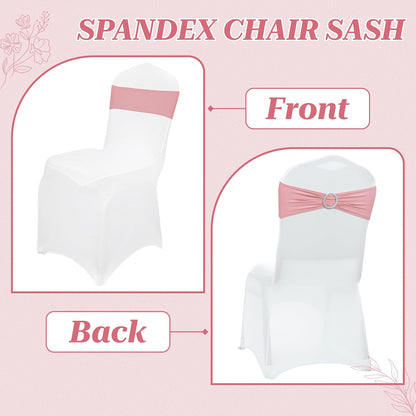 MDS Premium Spandex Chair Sashes - Universal Fit Stretch Covers with Buckle Slider | Pack of 100 - Dusty Rose