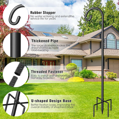 Surprizo 5 Shepherd Hook for Outdoor, Heavy Duty Bird Feeder Pole with Prong Base, Adjustable Height Bird Feeder Stand