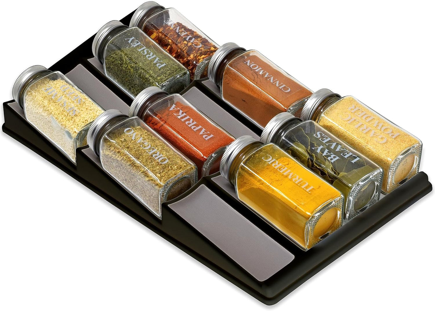 Spice Drawer Organizer - 3 Tier Kitchen Spice Rack Organizer for Drawer, Non-Skid Storage Tray