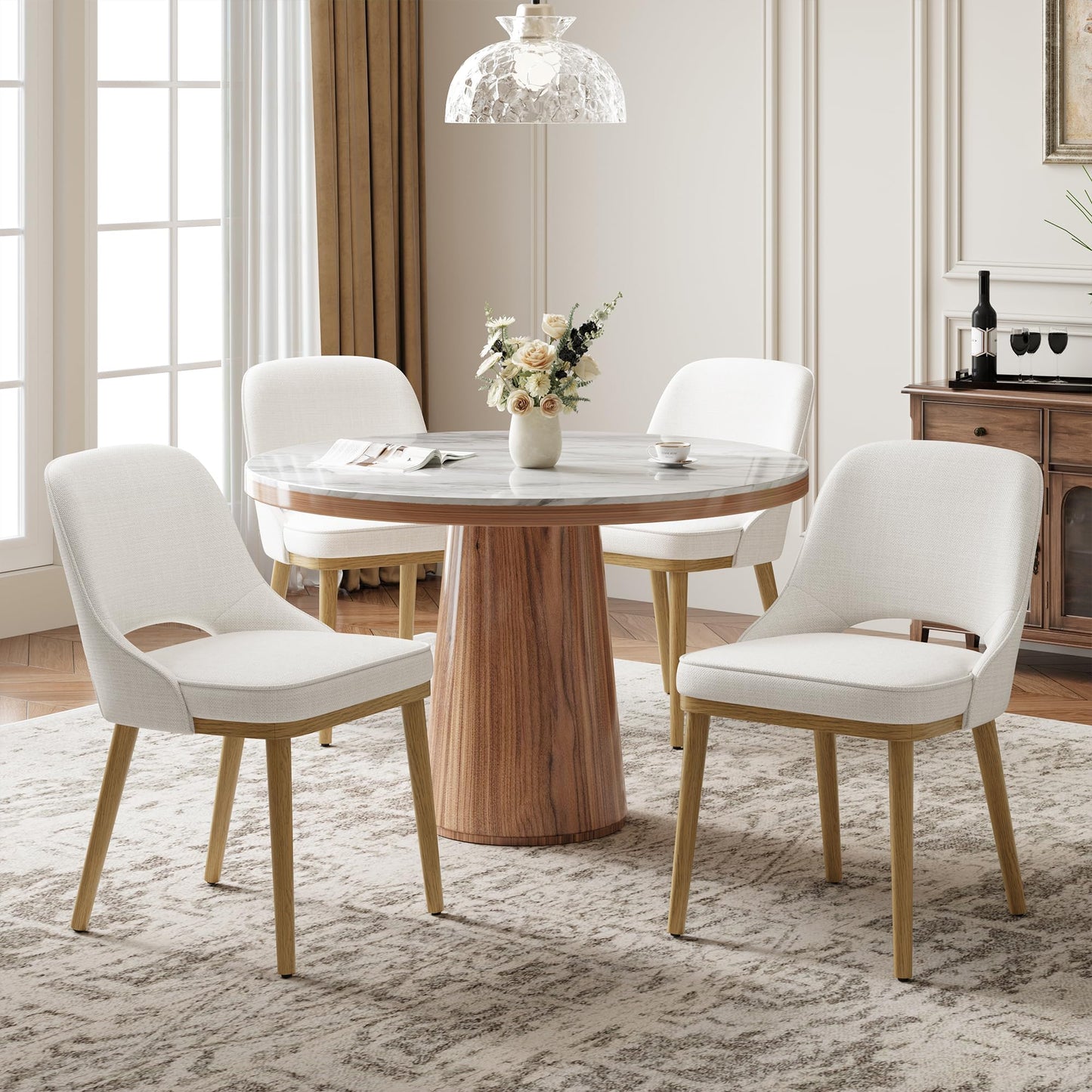 MALOL Wooden Dining Chairs Set of 4, Modern Fabric Upholstered Dining Room Chair, Kitchen Side Chairs, Farmhouse Armless Dinner Chair with Open Back for Kitchen, Beige