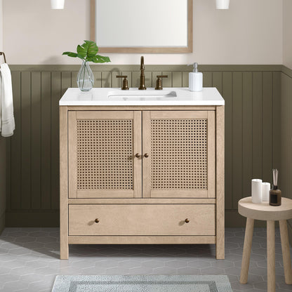Alaterre Furniture Lucca Bathroom Vanity - Freestanding Cabinet Without Sink - 36 Inch Wood Bathroom Vanity with Large Drawer and Soft-Close Doors - Under Sink Cabinet Only (Natural)