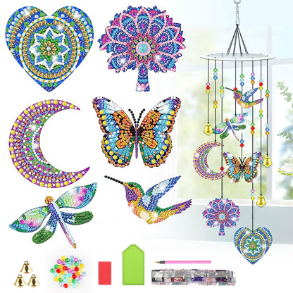 Bowetile 5D Diamond Art Kits for Adults, Mandala Diamond Art Wind Chimes, Diamond Painting DIY Wind Chime Suncatchers Kit, Crystal Gem Pendant Hanging Ornament Christmas Gift for Women Home Decor