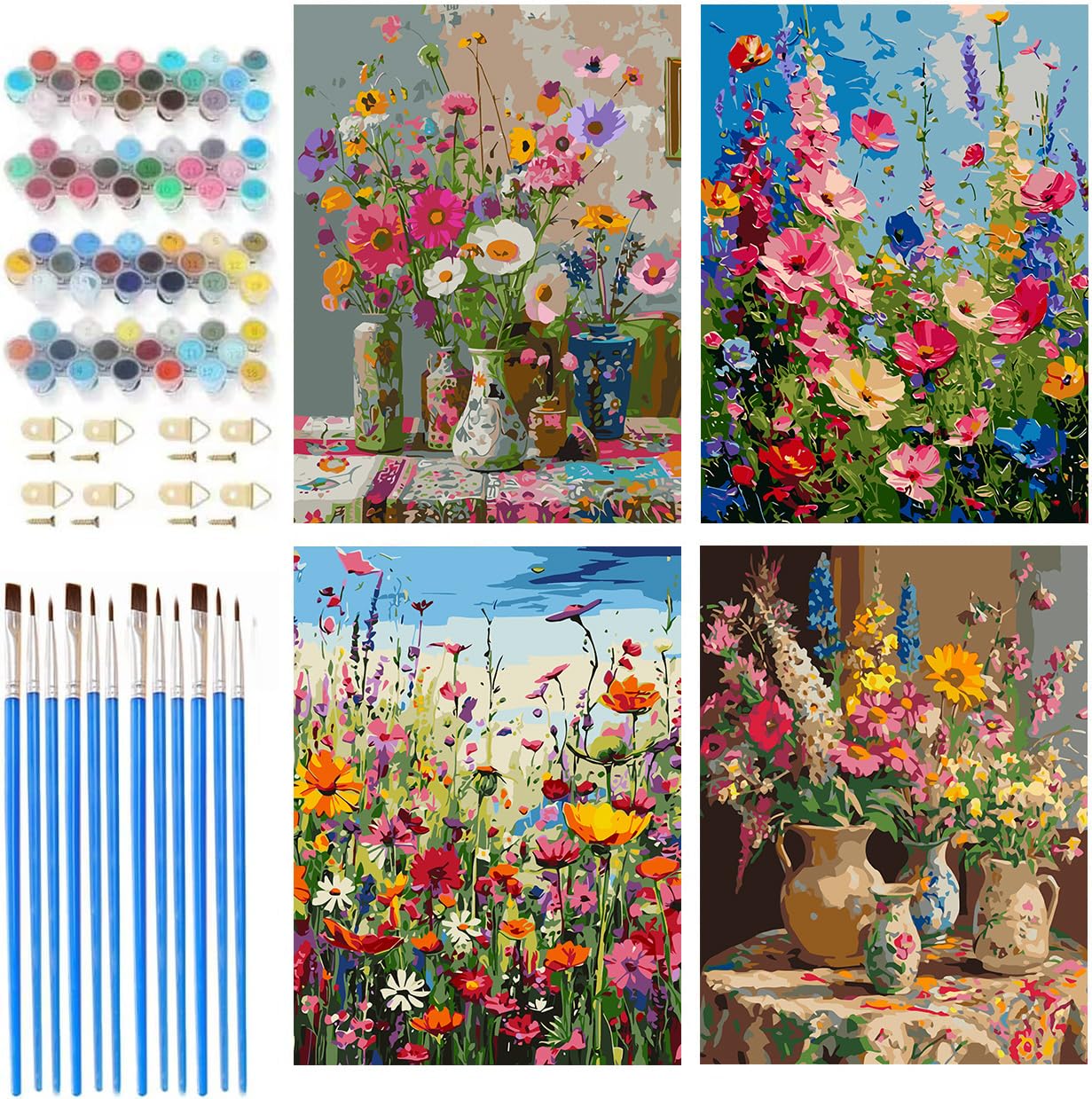croshom 4 Packs Paint by Numbers Kit for Adults - Adult Paint by Number Kits, Flowers Painting by Numbers, Acrylic Crafts for Home Decor 11.8x15.7inch