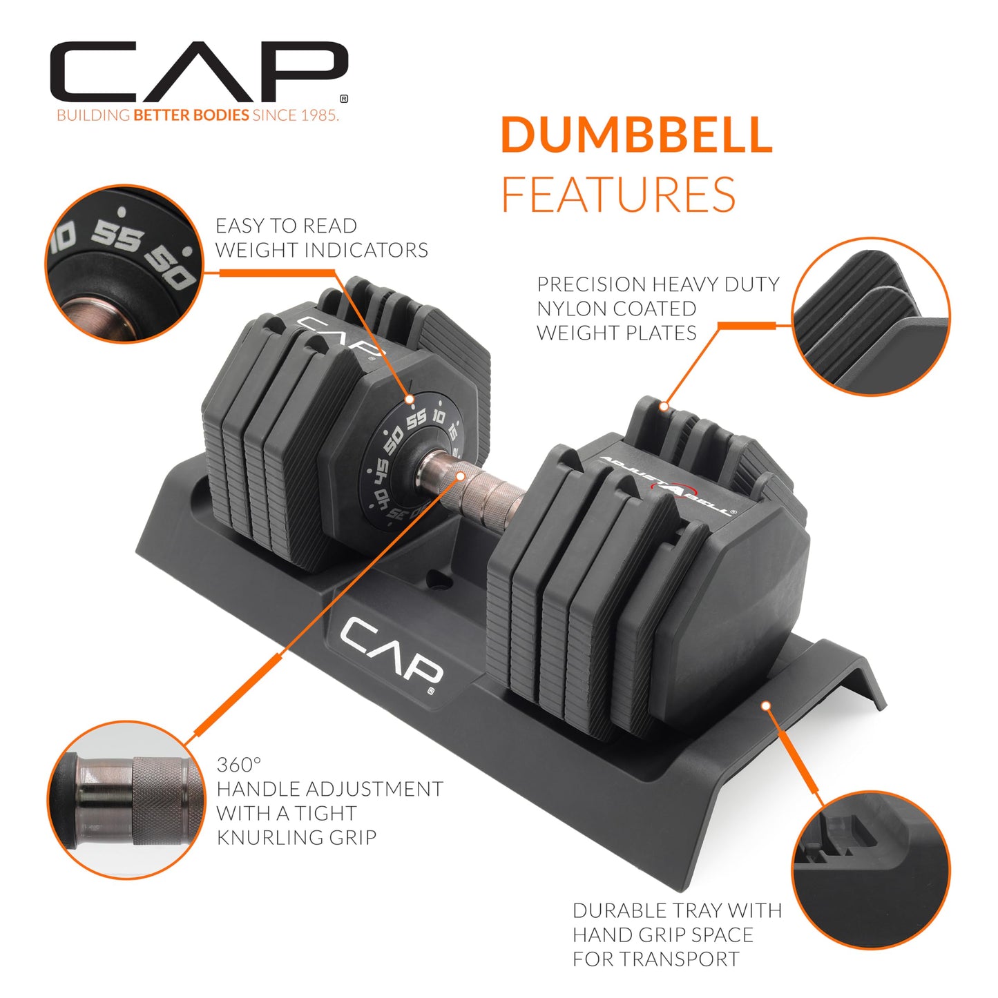 CAP Barbell 55 lb Pair of Adjustable Dumbbells with Full Rotation Copper Handle