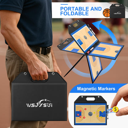 Wsixsui Magnetic Basketball Coaching Board | Foldable Leather Basketball Clipboard Kit for Coaches | Professional Basketball Tactic Board | Dry Erase Strategy Whiteboard | Carry Handle | Lightweight