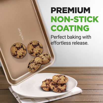 NutriChef 2-Piece Nonstick Stackable Cookie Sheet Set – Non-Toxic Carbon Steel Baking Pans – Heavy Duty, Warp-Resistant, Easy to Clean, Oven & Dishwasher Safe Bakeware