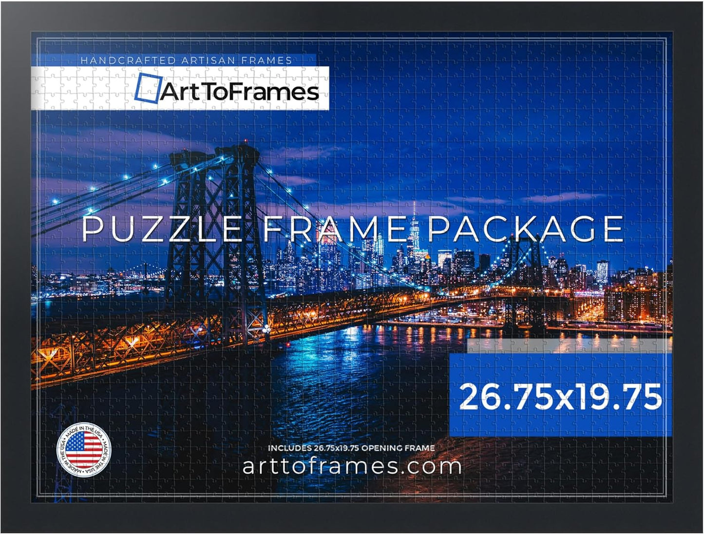 26.75x19.75 INCH/68x50 CM 1000 1.25 Inch (PuzzleFRBW26079-26.75x19.75) ArtToFrames Black Frame for Piece Puzzles.This