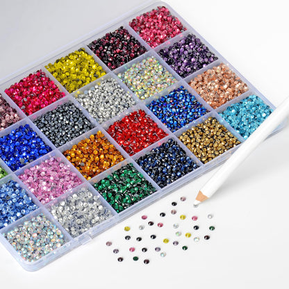 LPBeads Glass Hotfix Rhinestones Bulk SS10 14400pcs 24 Colors Hotfix Crystal Flatback Rhinestones for Crafts Clothes with Tweezers and Wax Pencil Kit
