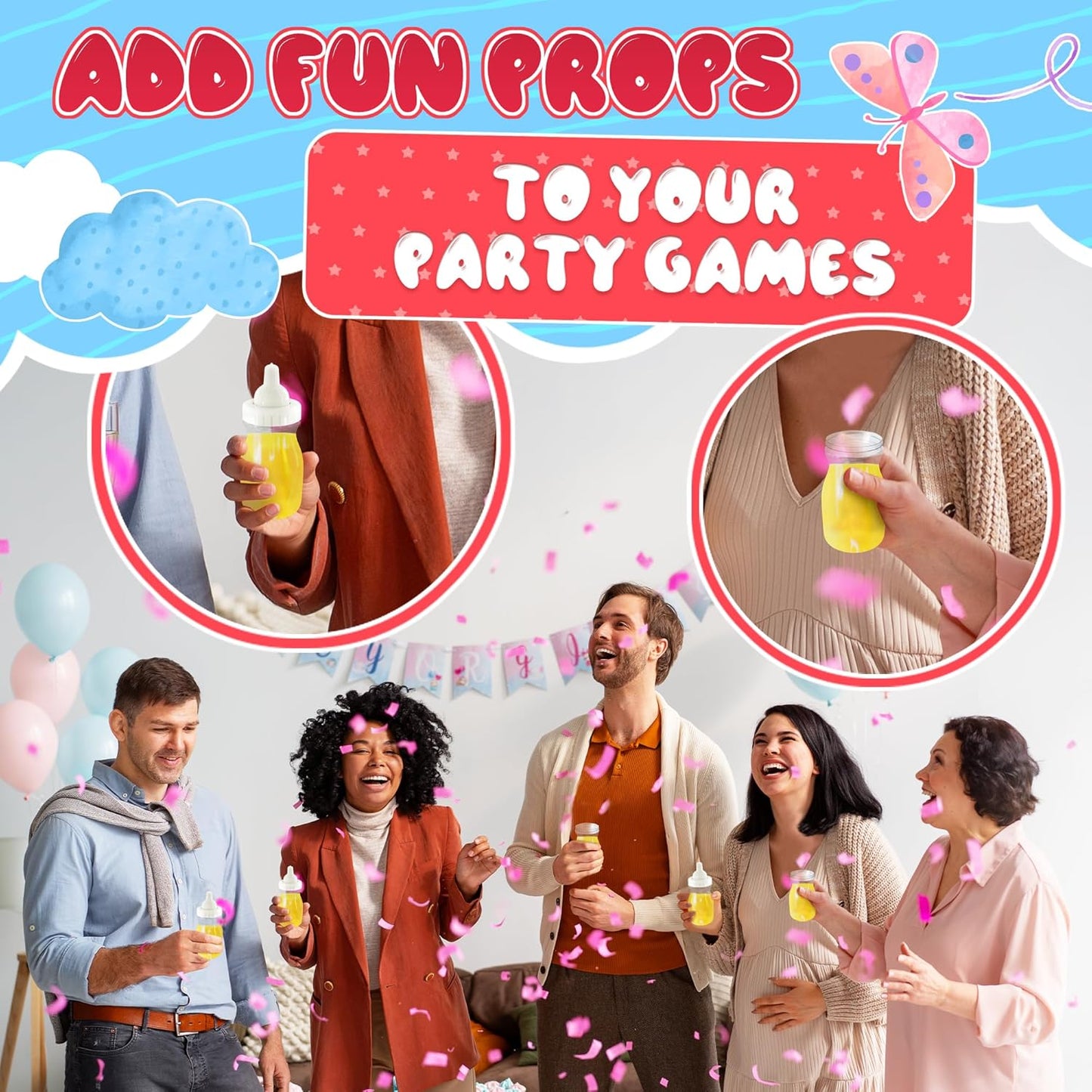 Baby Bottles for Baby Shower Game - 24 Pcs Clear Plastic Mini Bottles for Fun Bottle Chug Game