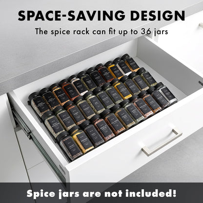 EDELHAUS Spice Drawer Organizer - Expandable Spice Rack for Drawer, Black Seasoning Organizer for Drawer Spice Organizer, Spice Organization Seasoning rack insert for Cabinet (Jars Not Included)
