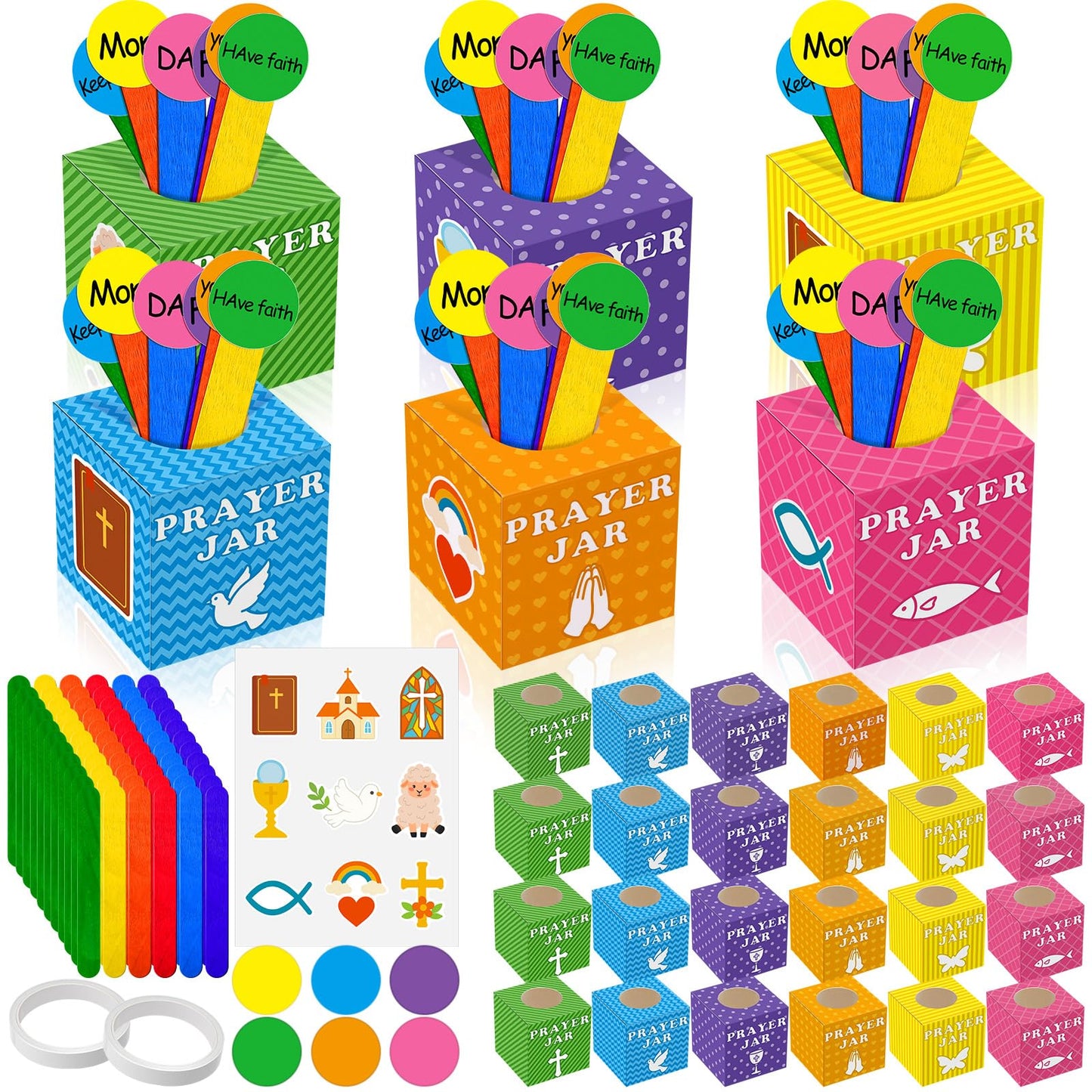 Motipuns 36 Set 36 Set Easter Prayer Box Craft Kits DIY Religious Prayer Jar with Wooden Stick DIY Family Handmade Paper Box for Sunday School Home Church Activities Christian Party Favor Supplies