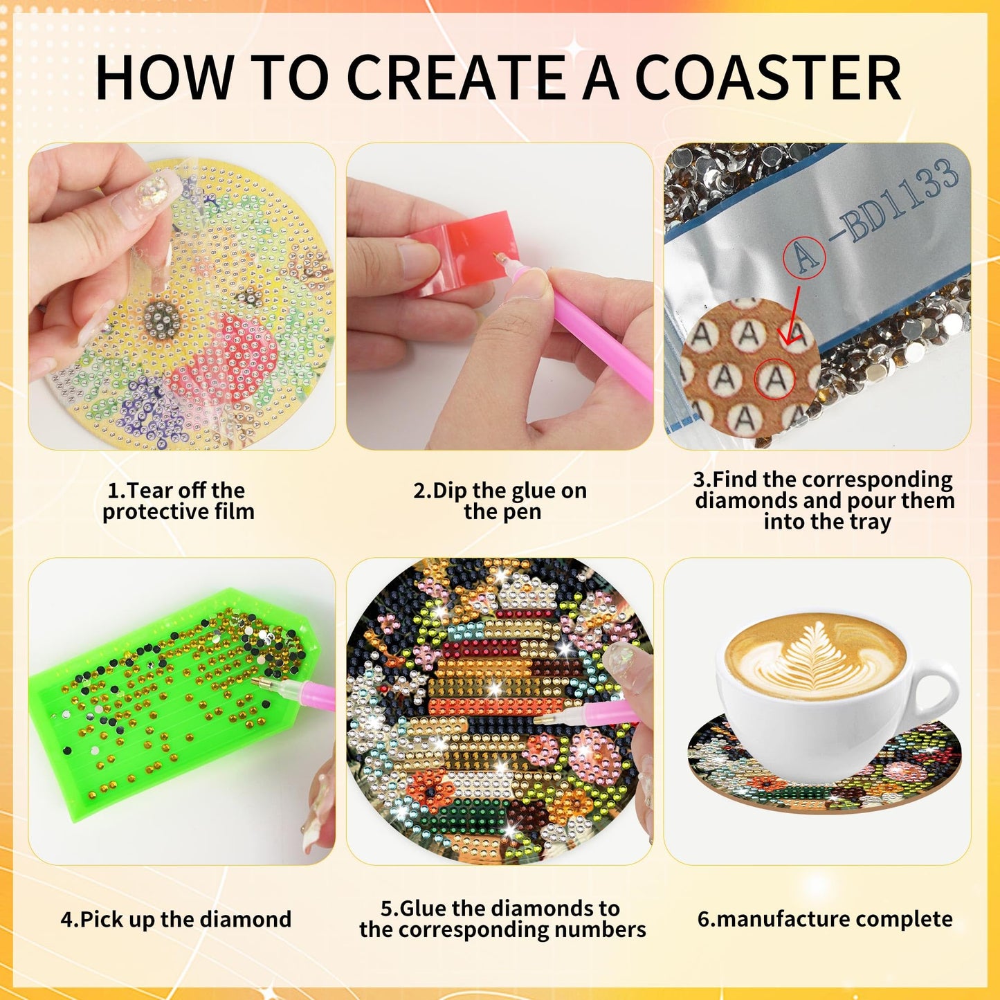 8 Pcs Book Diamond Art Coasters Kit with Holder and Cork Pads, Floral DIY Diamond Painting Coaster Kit for Adults Beginners, Round 4 Inch Drink Coasters Craft Set for Home Decor